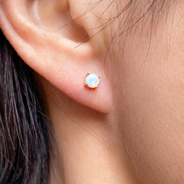 Round Cabochon Opal Stud Earrings - Image 2