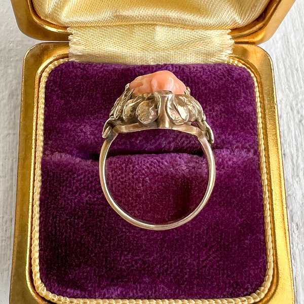 Victorian Coral Cameo & Diamond Ring - Image 5
