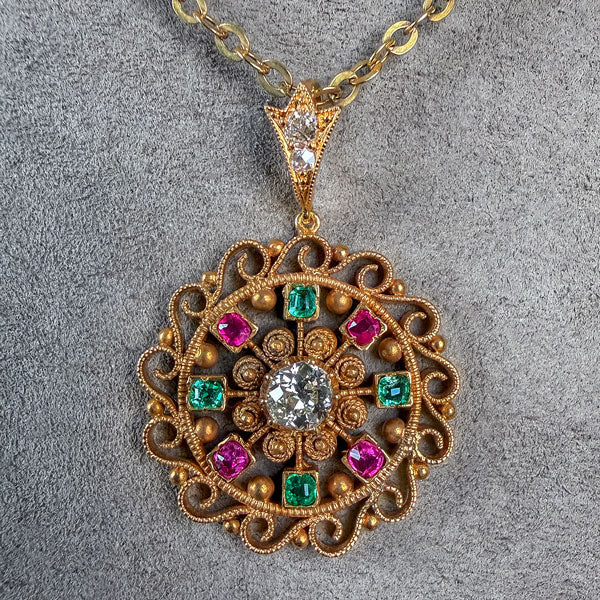 Antique Victorian Diamond, Ruby & Emerald Pendant - Image 2