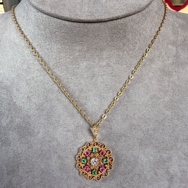 Antique Victorian Diamond, Ruby & Emerald Pendant - Image 3