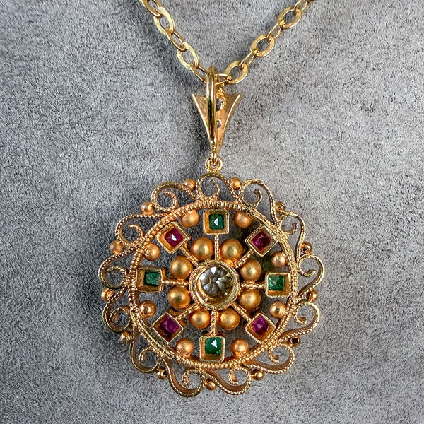 Antique Victorian Diamond, Ruby & Emerald Pendant - Image 4