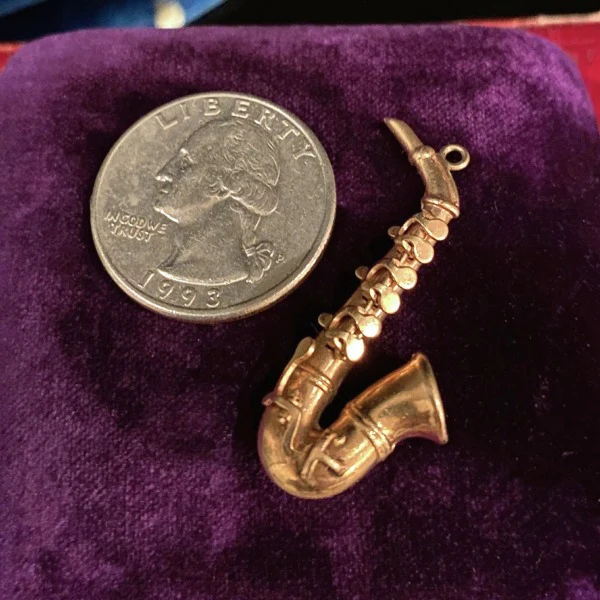 Antique Mechanical Saxophone Charm Pendant - Image 3