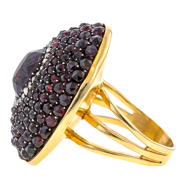 Antique Bohemian Garnet & Pearl Ring - Image 3