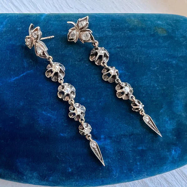 Antique Diamond Drop Earrings - Image 2
