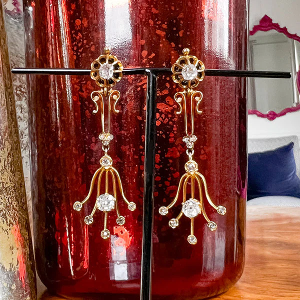 Antique Diamond Drop Earrings - Image 2