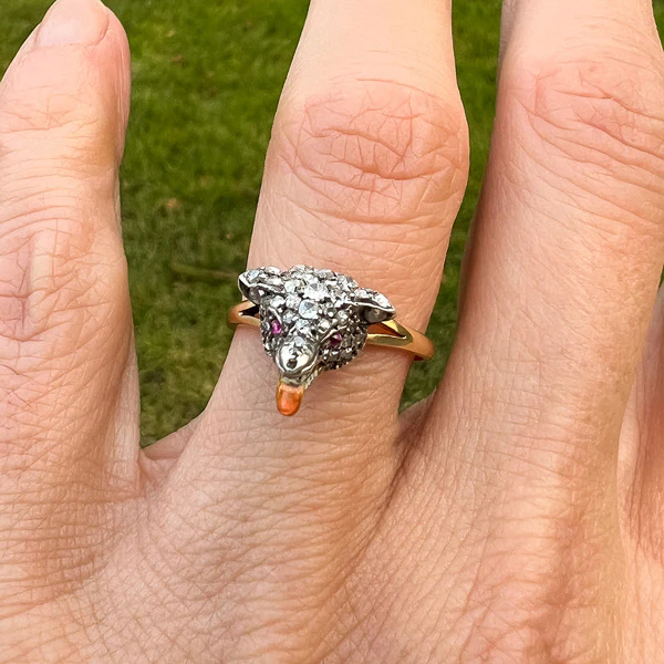 Antique Diamond & Enamel Fox Ring - Image 2