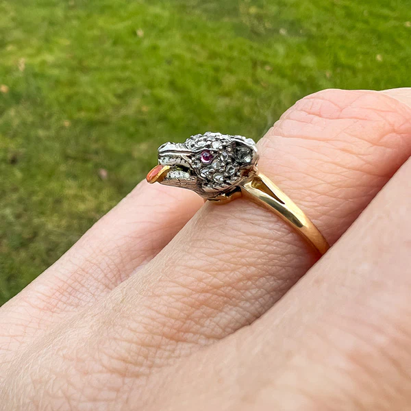 Antique Diamond & Enamel Fox Ring - Image 5