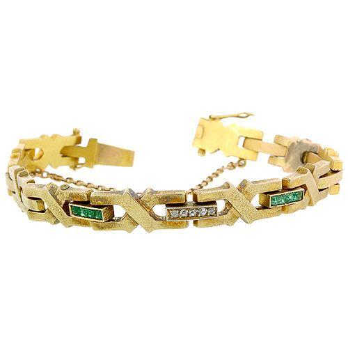Antique Edwardian Emerald & Diamond Bracelet