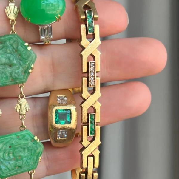 Antique Edwardian Emerald & Diamond Bracelet - Image 2