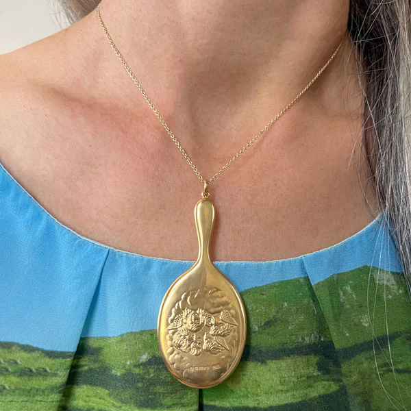 Antique Edwardian Hand Mirror Pendant - Image 6