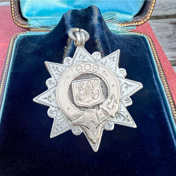 Antique Edwardian Garter Medallion Fob, 1909