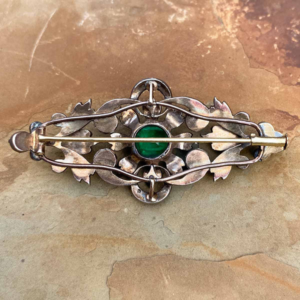 Antique Emerald Paste & Rose Cut Diamond Pin - Image 2