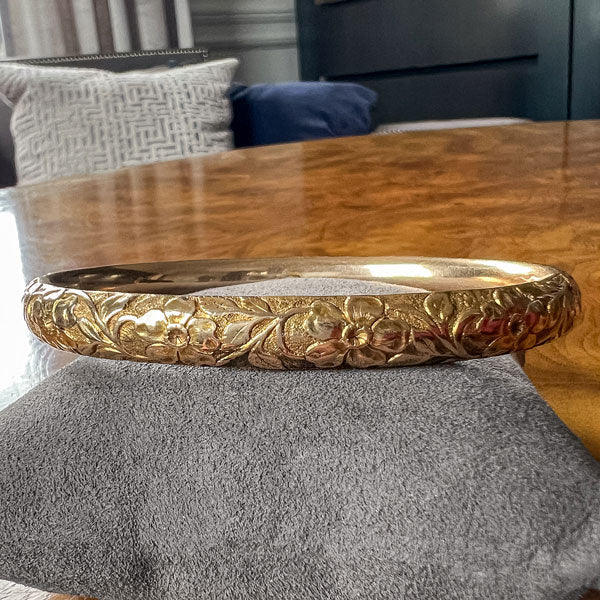 Antique Floral Patterned Bangle Bracelet - Image 2