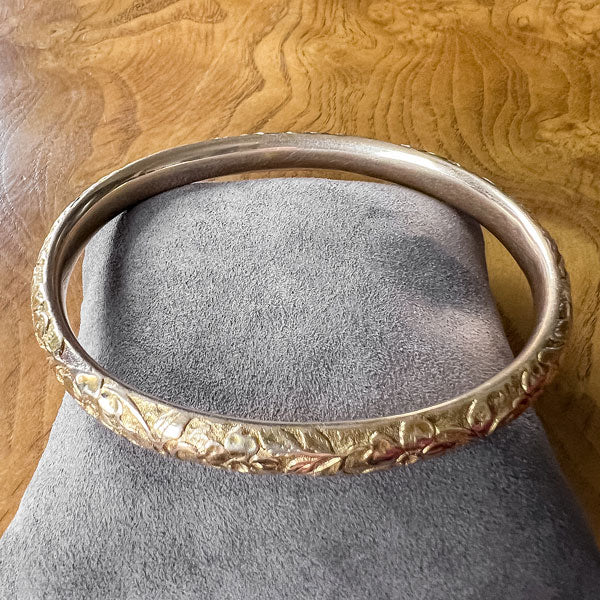 Antique Floral Patterned Bangle Bracelet - Image 3