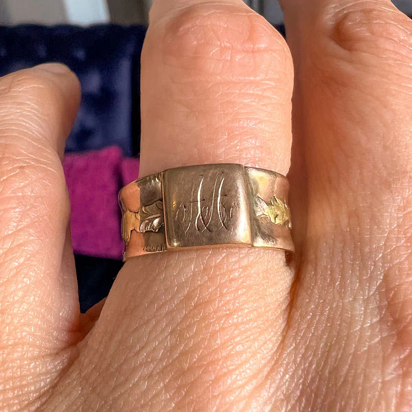 Antique Foliate Motif Cigar Band Ring, Size 6 1/4