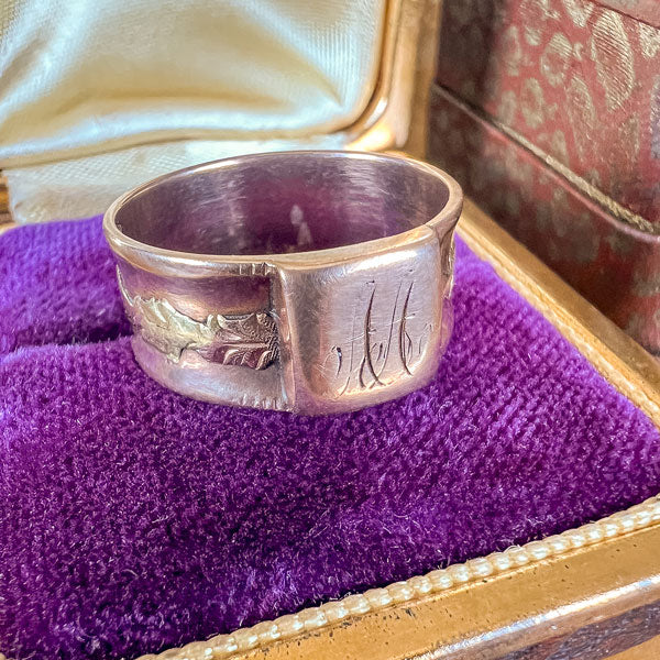 Antique Foliate Motif Cigar Band Ring, Size 6 1/4 - Image 4