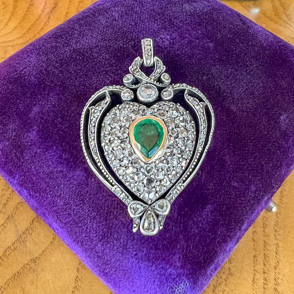 Antique French Emerald Diamond Heart Locket