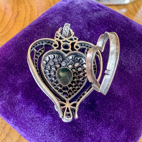 Antique French Emerald Diamond Heart Locket - Image 4