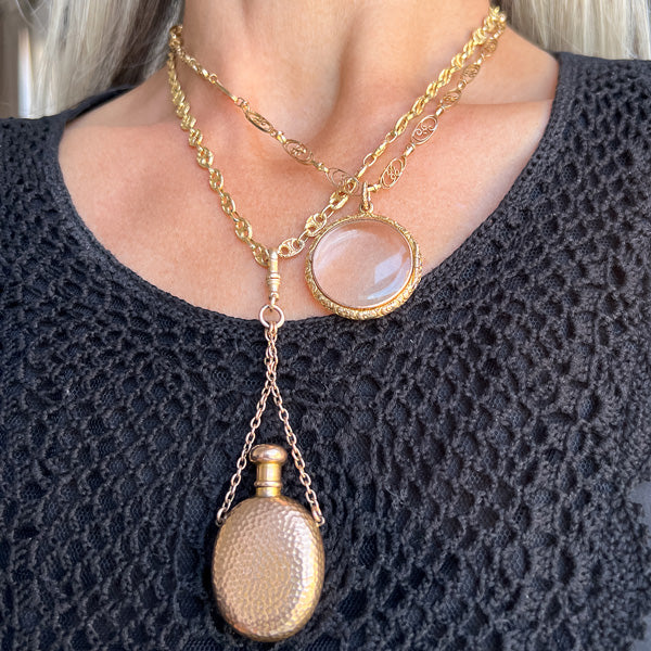 Victorian Hammered Rose Gold Perfume Pendant - Image 3
