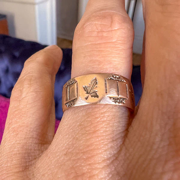 Antique Wide Patterned Band Ring, Size 8 - Image 2