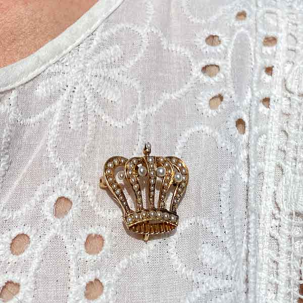 Antique Pearl Crown Pin - Image 3