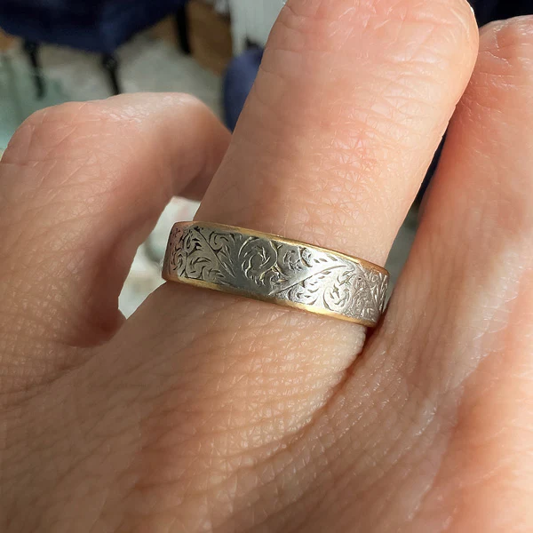Antique Platinum & Gold Wedding Band Ring, Size 6 1/4 - Image 2