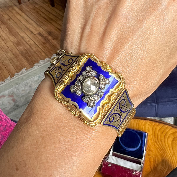 Antique Rose Cut Diamond & Enamel Bracelet - Image 2
