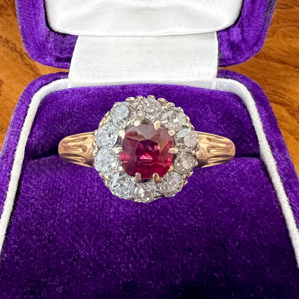 Antique Victorian Ruby & Diamond Cluster Ring
