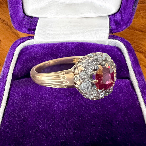 Antique Victorian Ruby & Diamond Cluster Ring - Image 2