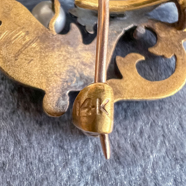 Antique Sea Creature / Dolphin Demantoid & Pearl Watch Pin - Image 3