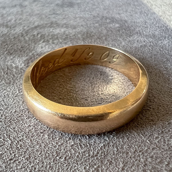 Antique Swedish Gold Wedding Band Ring "1909", Size 6 1/4