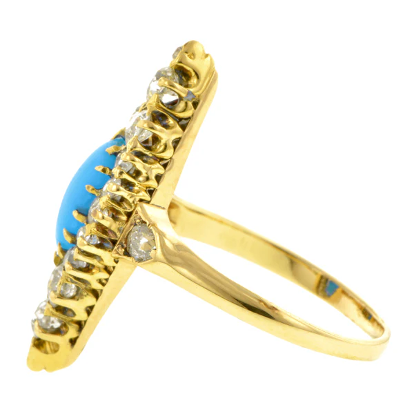 Antique Turquoise & Diamond Navette Ring - Image 3