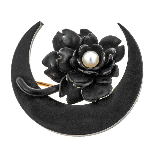 Antique Victorian Moon and Flower Brooch
