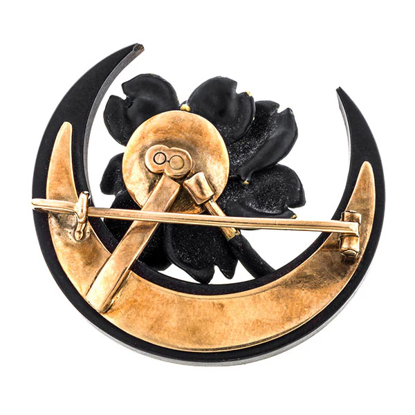 Antique Victorian Moon and Flower Brooch - Image 2