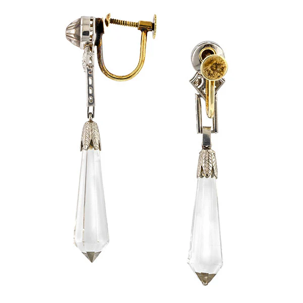 Art Deco Crystal & Diamond Drop Earrings - Image 2