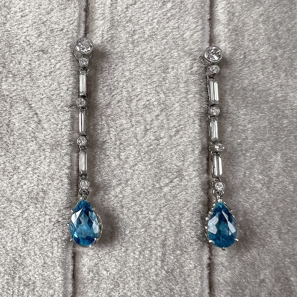 Art Deco Diamond & Aquamarine Drop Earrings