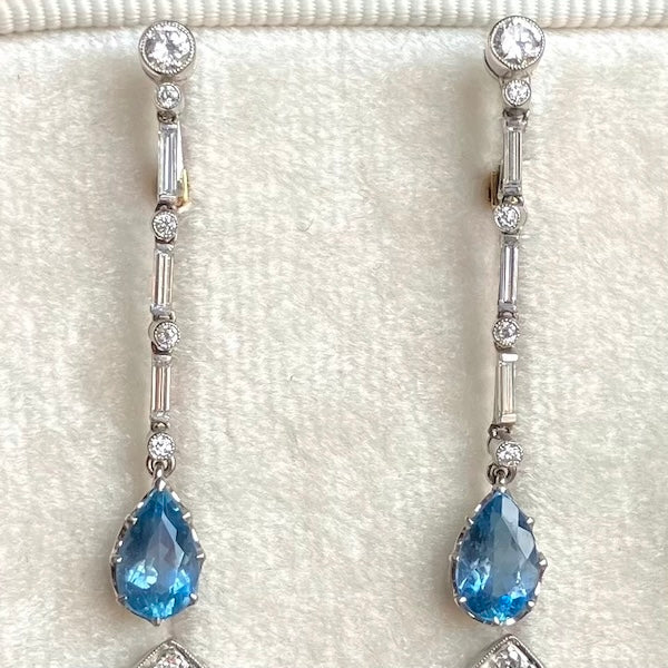 Art Deco Diamond & Aquamarine Drop Earrings - Image 2