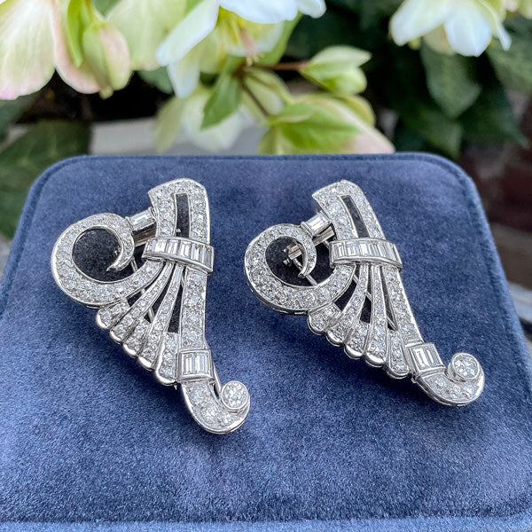 Art Deco Diamond Clip Pin Pair - Image 3