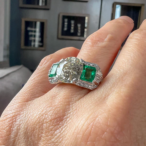 Art Deco Diamond & Emerald Engagement Ring, RBC 4.06ct. - Image 2