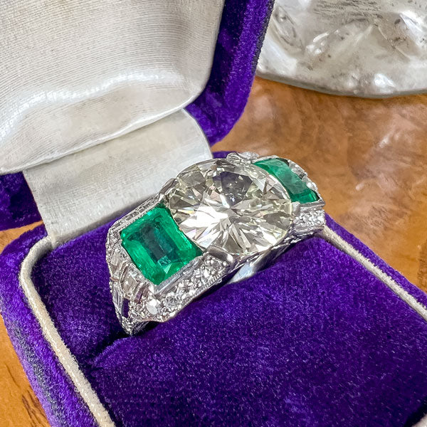 Art Deco Diamond & Emerald Engagement Ring, RBC 4.06ct. - Image 3