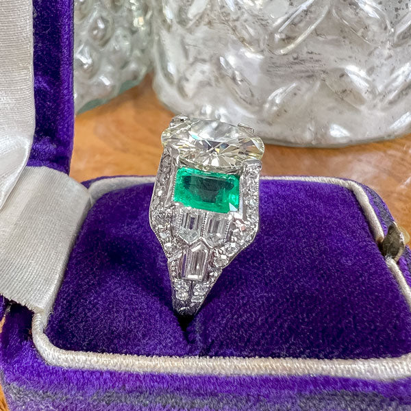 Art Deco Diamond & Emerald Engagement Ring, RBC 4.06ct. - Image 4
