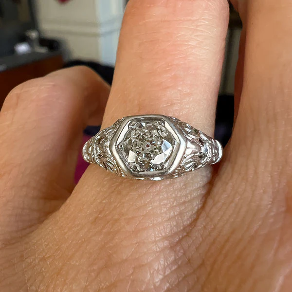 Art Deco Diamond Filigree Engagement Ring, TRB 0.50ct. - Image 2