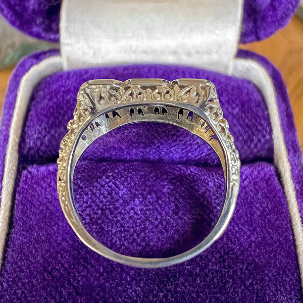 Art Deco Diamond Filigree Three Stone Engagement Ring - Image 3