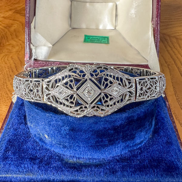 Art Deco Diamond & Sapphire Filigree Bracelet - Image 3