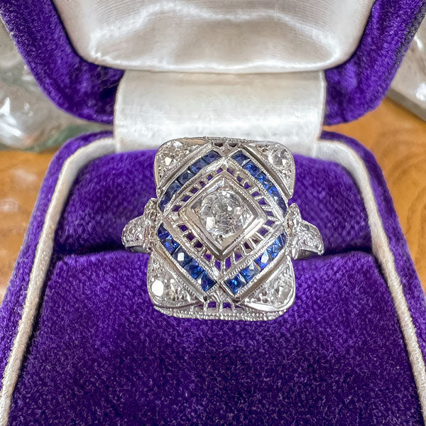 Art Deco Diamond & Sapphire Filigree Ring