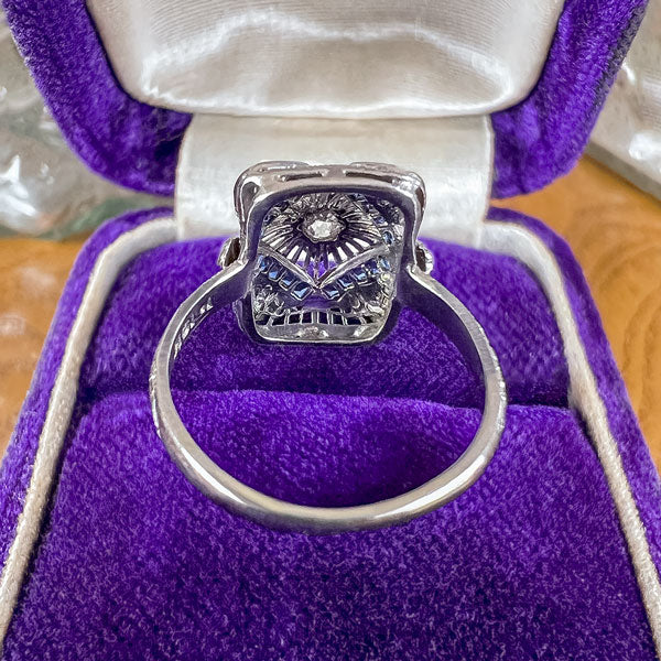 Art Deco Diamond & Sapphire Filigree Ring - Image 5