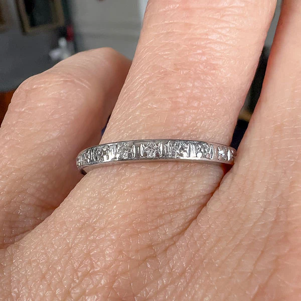 Art Deco Diamond Wedding Band Ring, Size 7 3/4