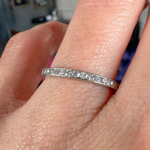 Art Deco Diamond Wedding Band Ring, Size 7