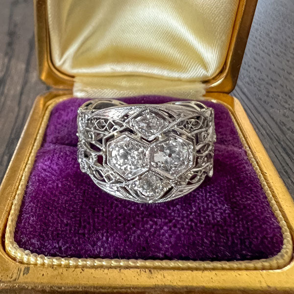 Art Deco Filigree Diamond Wide Band Ring