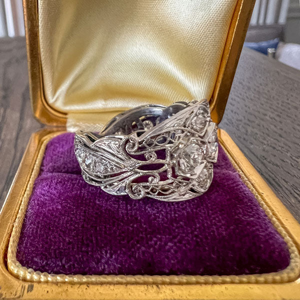 Art Deco Filigree Diamond Wide Band Ring - Image 3